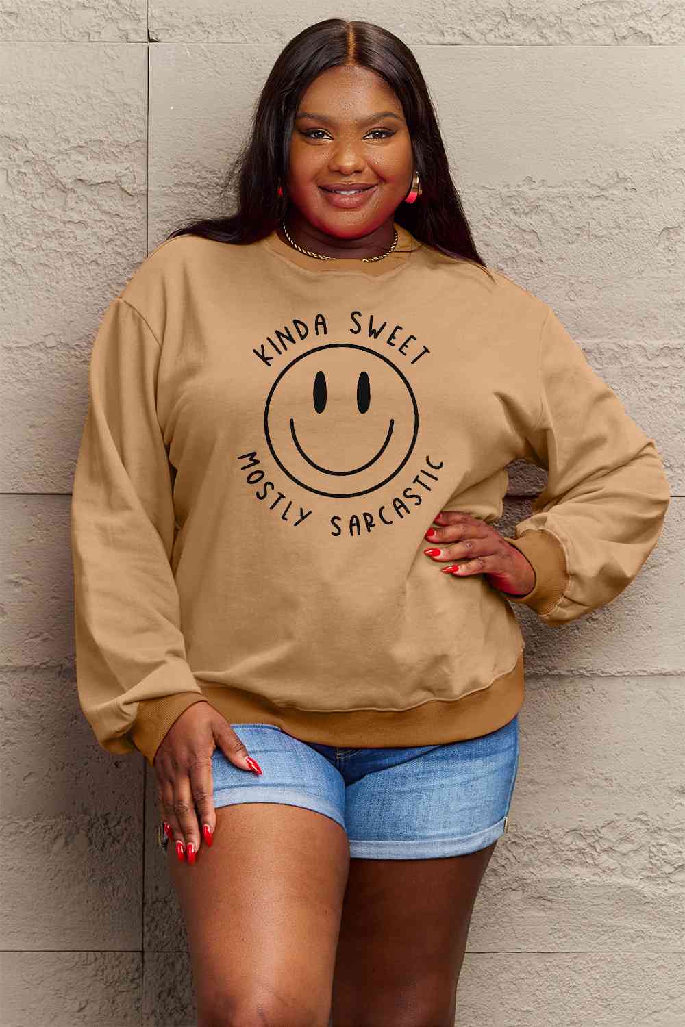 Size Full Face - Smiling Simply Graphic Sweatshirt Love