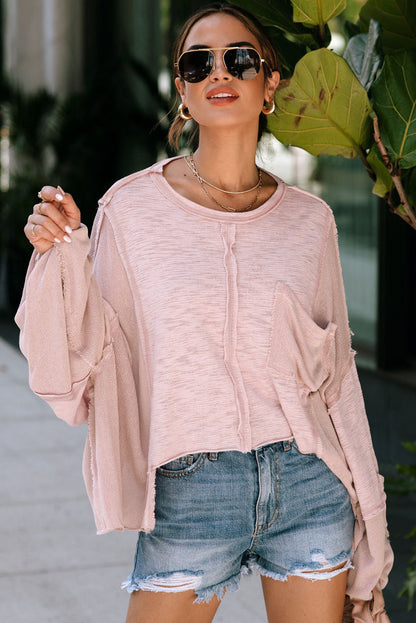 and Top Chest Exposed Pocket Loose Seam Oversized with Pink Sleeves