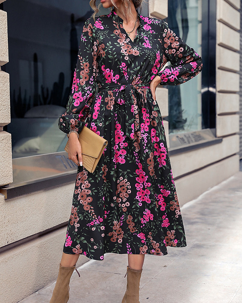 V Neck Dress with Floral Print