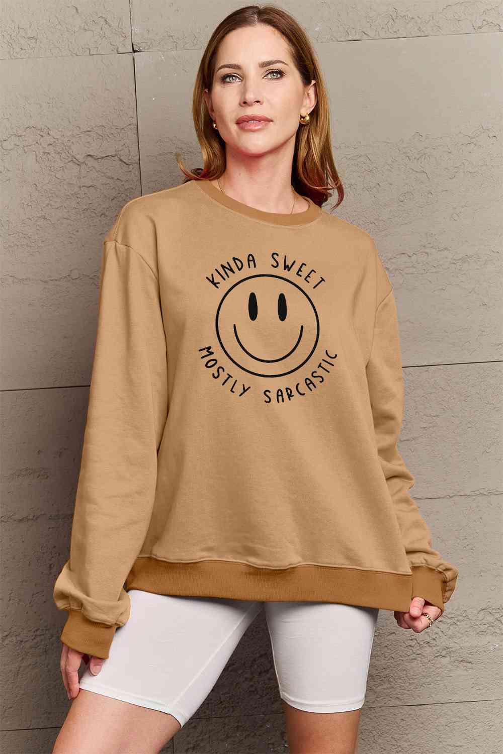 Size Full Face - Smiling Simply Graphic Sweatshirt Love