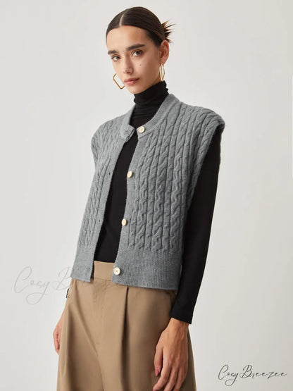 Cable Knit Graceful Button Down Vest
