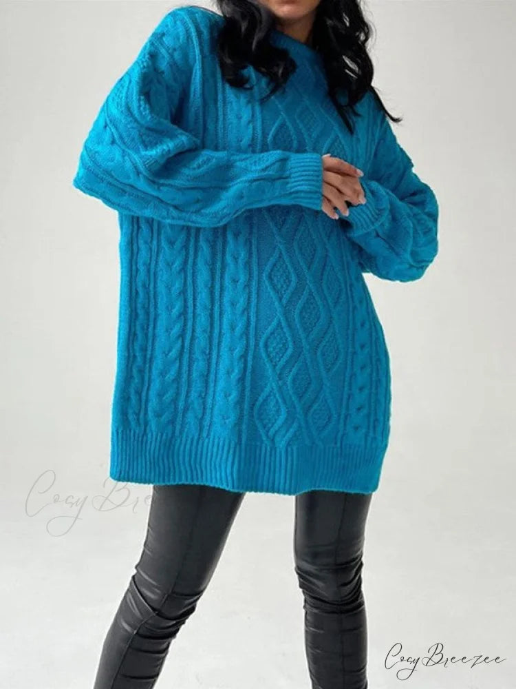 Cable Knit Leg Trendy Warmers With Flare Blue / S