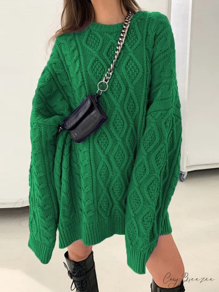 Cable Knit Leg Trendy Warmers With Flare Green / S