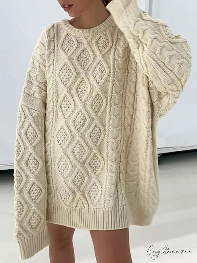 Cable Knit Leg Trendy Warmers With Flare White / S