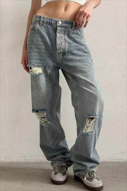Low Rise Distressed Patchwork Jean
