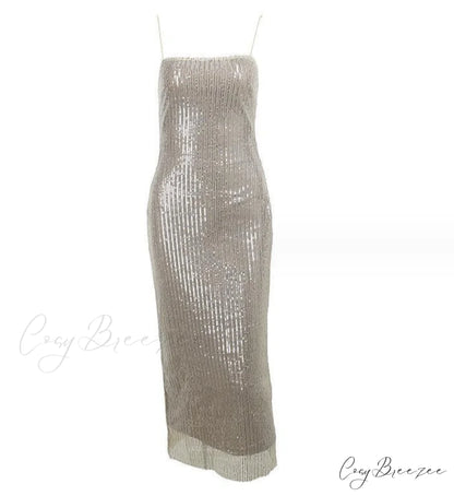 Cafe Au Lait Charming Beaded Maxi Dress