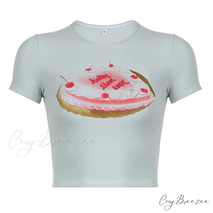 Cake Graphic Stylish Print Tee Light Blue / L