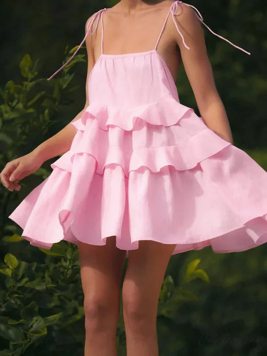 Cake Neck High-Waist Mini Dress Pink / S minidress-250223