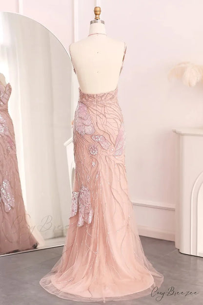Calista Beaded Graceful Backless Maxi Dress