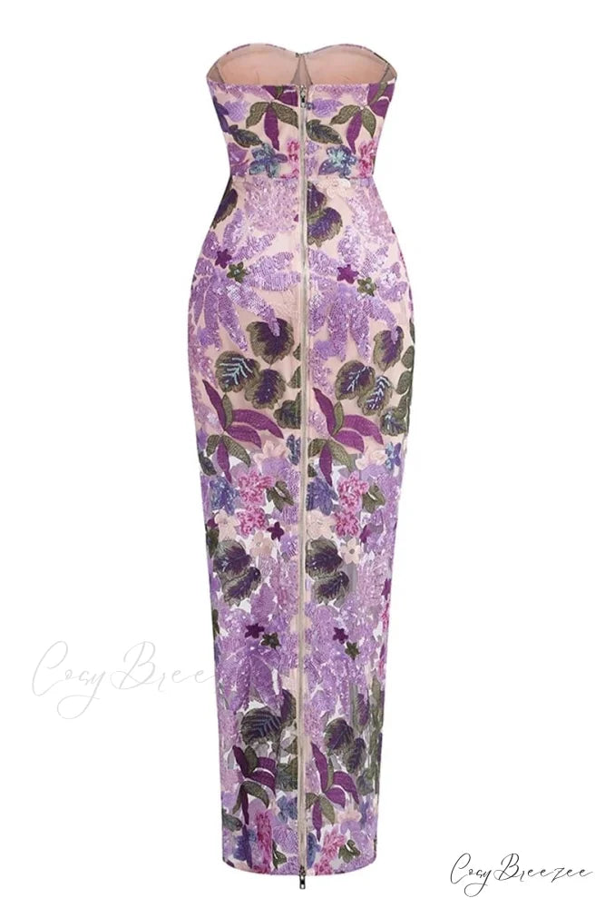 Calista Sequin Graceful Embroidered Maxi Dress