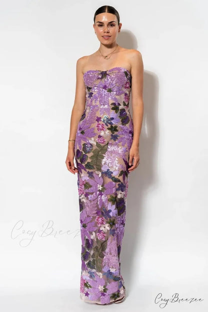 Calista Sequin Graceful Embroidered Maxi Dress