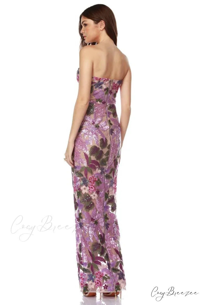 Calista Sequin Graceful Embroidered Maxi Dress