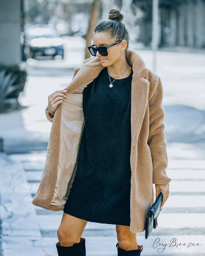 Camel Mountain View Teddy Coat with Pockets