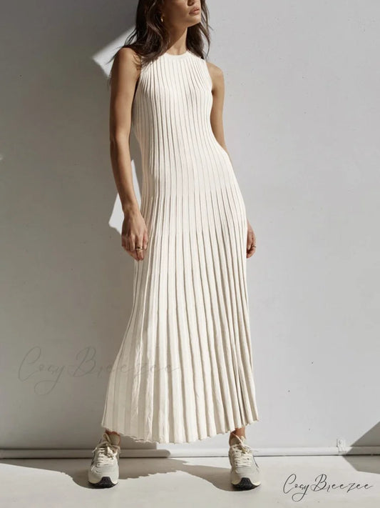 Camille Knit Graceful Pleat Maxi Dress White / XS