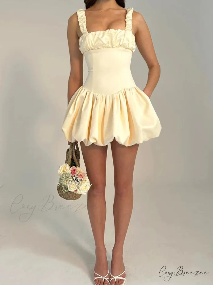Camisole Pleated Zipper Mini Dress Khaki / S minidress-250223