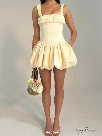 Camisole Pleated Zipper Mini Dress Khaki / S minidress-250223