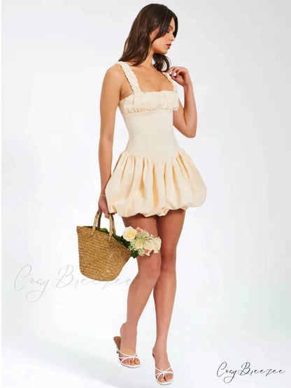 Camisole Pleated Zipper Mini Dress minidress-250223
