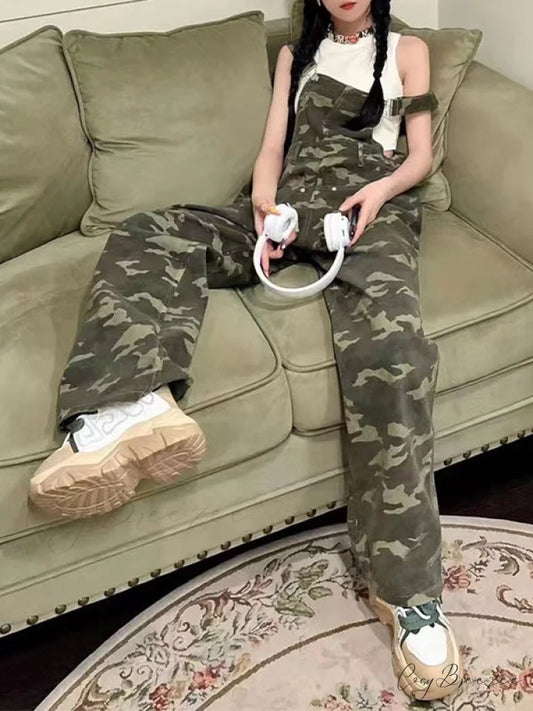Camo Charming Oversize Overalls Green / S