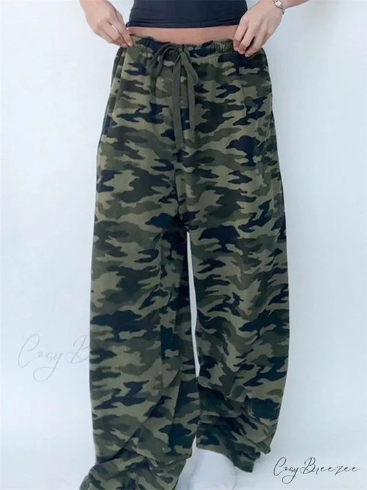 Camo Print Stretch Low Waist Wide Leg Pant pant-250223