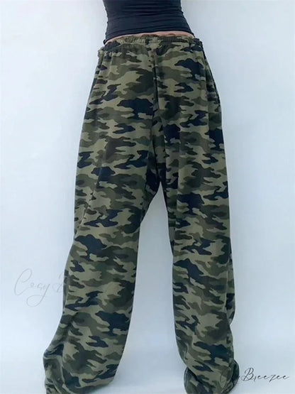 Camo Print Stretch Low Waist Wide Leg Pant pant-250223