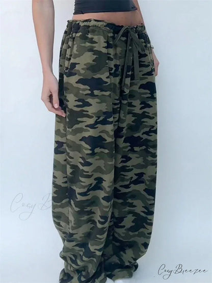 Camo Print Stretch Low Waist Wide Leg Pant pant-250223