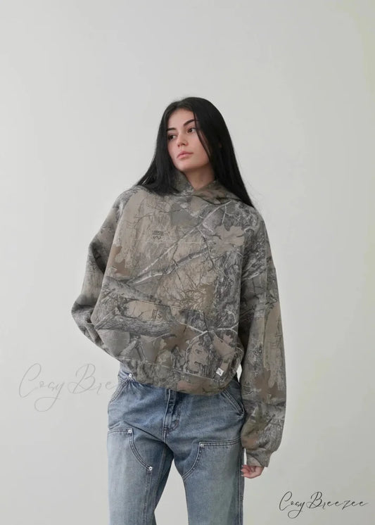 Camo Printed Oversized Hoodie brown / S hoodies-241228
