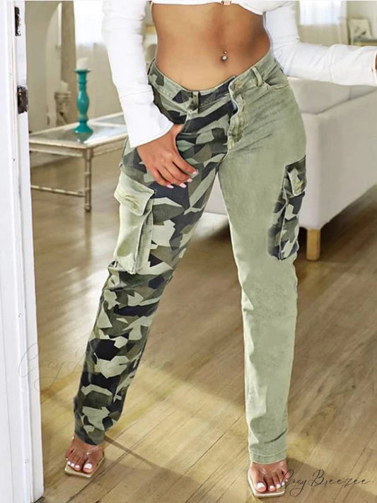 Camou Print Graceful Zip Up Jacket Camouflage / S