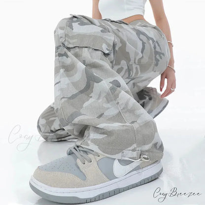Camouflage Cargo Streetwear Pants GRAY / M (45-55kg) pants-241228