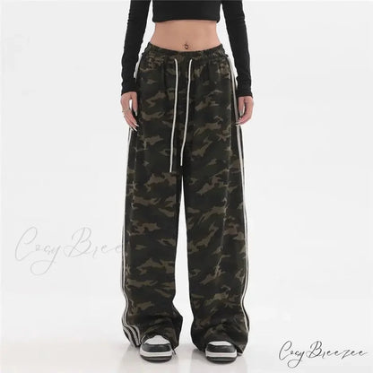 Camouflage Striped Loose Jogging Pants Camouflage / S pants-241228
