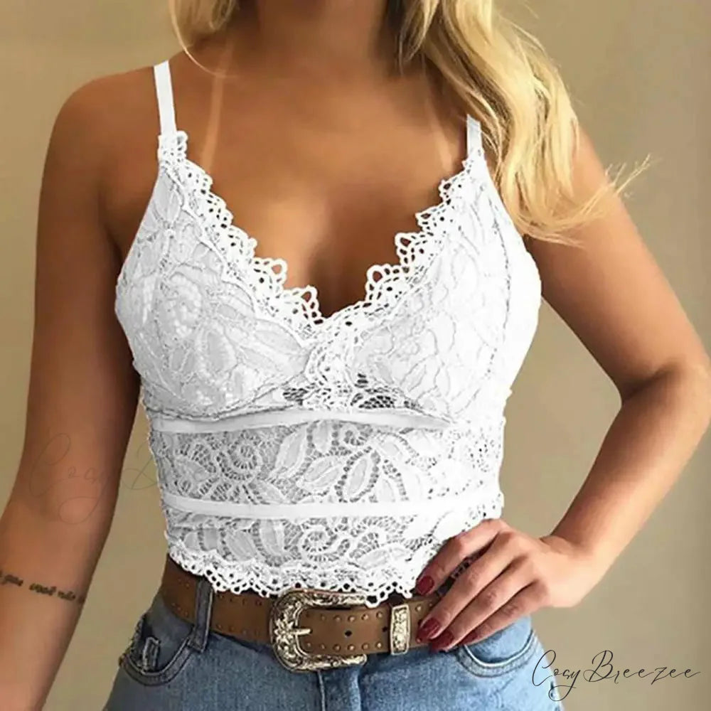 Candy Color Lace V-Neck Camisole Plus Size Bralette Vest WHITE / S croptop-250126