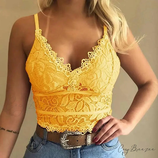 Candy Color Lace V-Neck Camisole Plus Size Bralette Vest Yellow / S croptop-250126