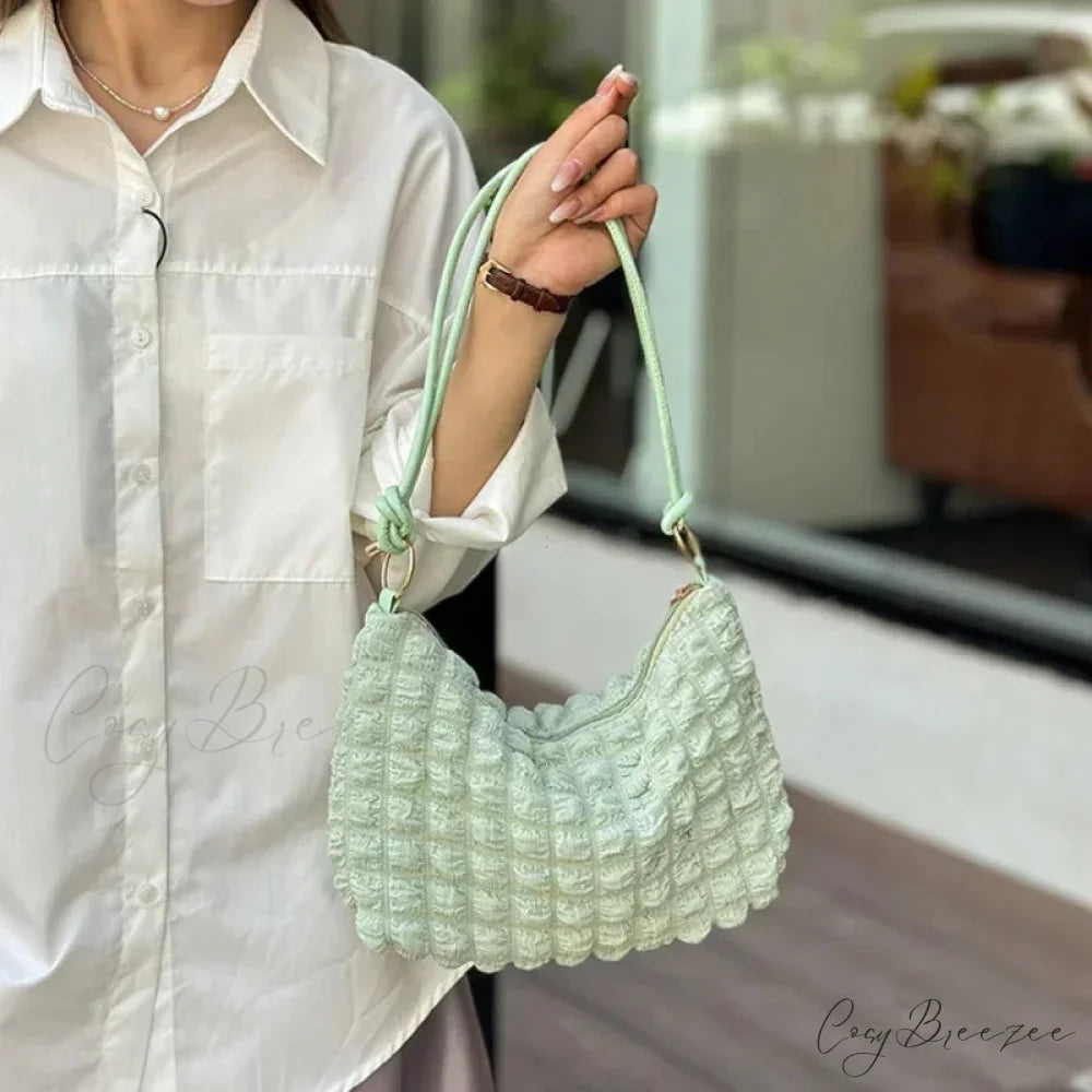 Canvas Pleated Shoulder Quilted Tote Bag shoulder-250126