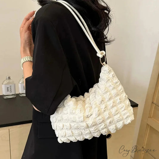 Canvas Pleated Shoulder Quilted Tote Bag shoulder-250126