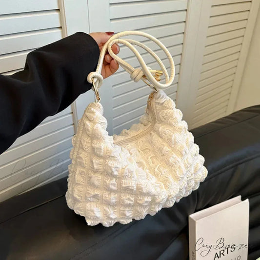 Canvas Pleated Shoulder Quilted Tote Bag shoulder-250126