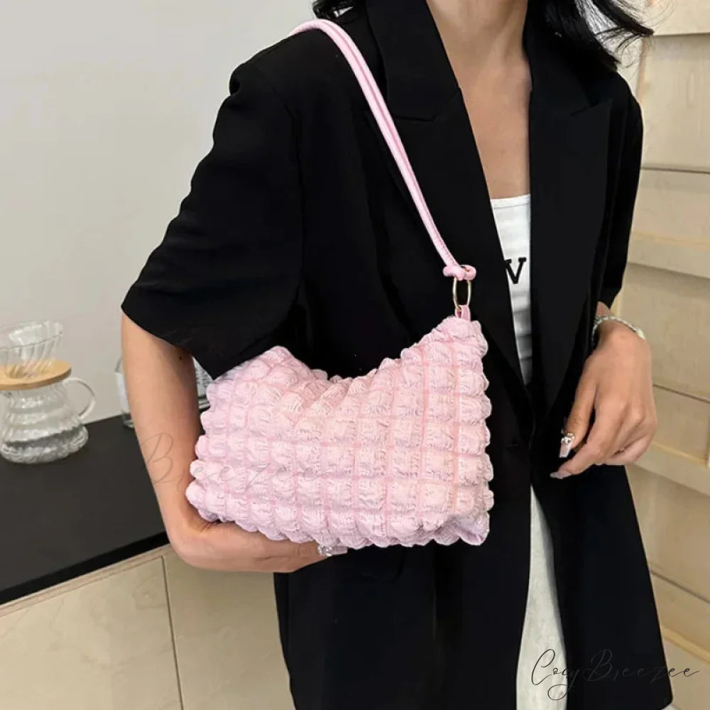 Canvas Pleated Shoulder Quilted Tote Bag shoulder-250126