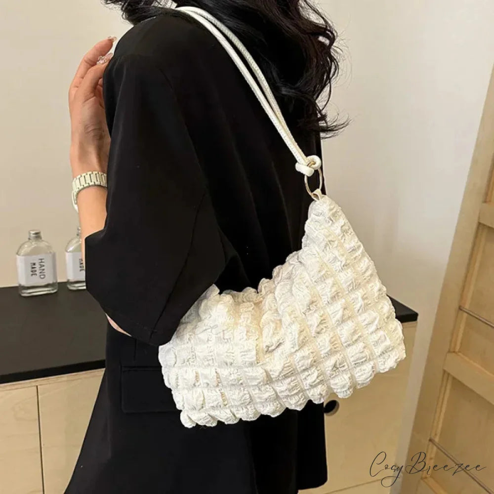 Canvas Pleated Shoulder Quilted Tote Bag shoulder-250126