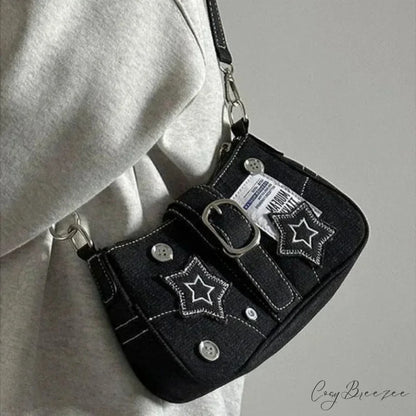 Canvas Y2K Stars Pattern Crossbody Black (25X13X7 CM) crossbody-250126