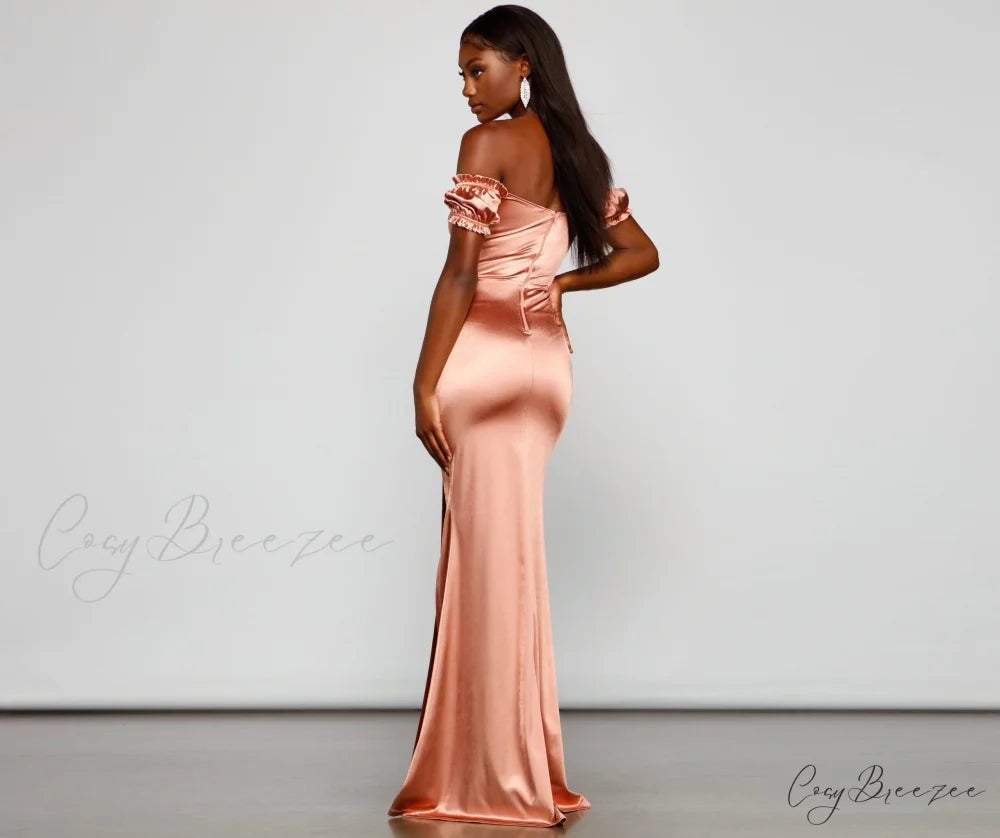 Capri Formal High Charming Slit Satin Dress