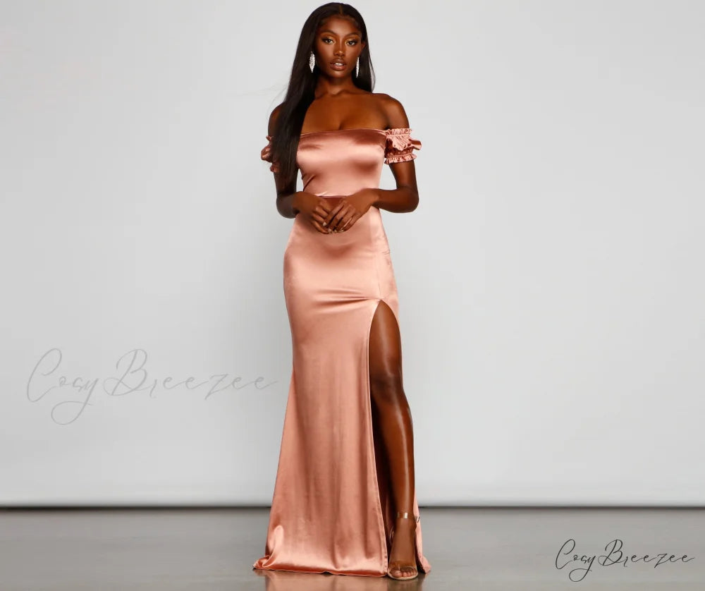 Capri Formal High Charming Slit Satin Dress