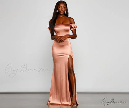 Capri Formal High Charming Slit Satin Dress