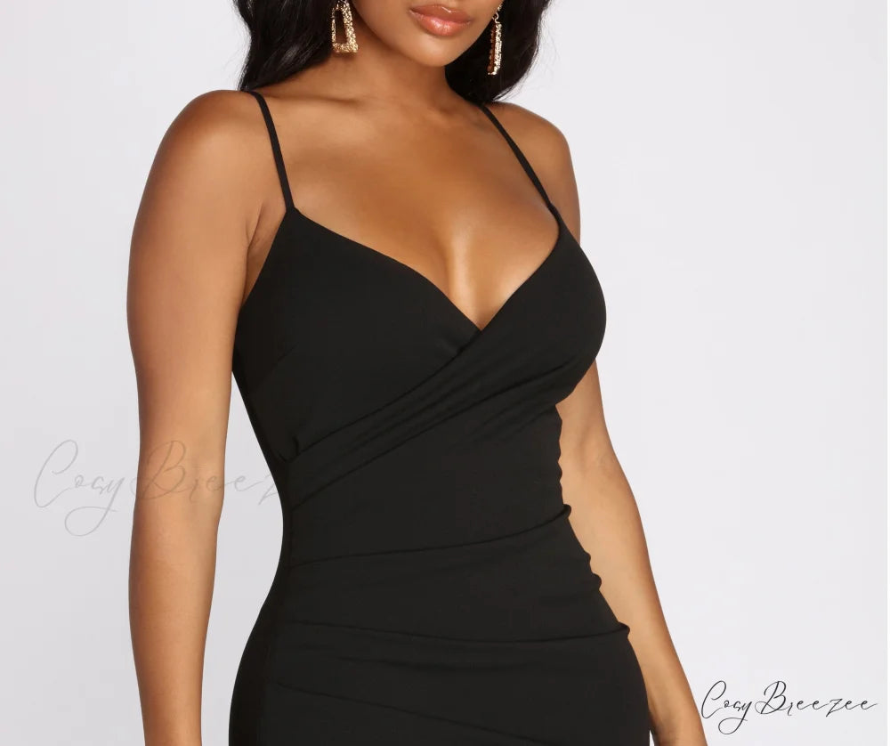 Captivate Me Asymmetric Charming Crepe Mini Dress