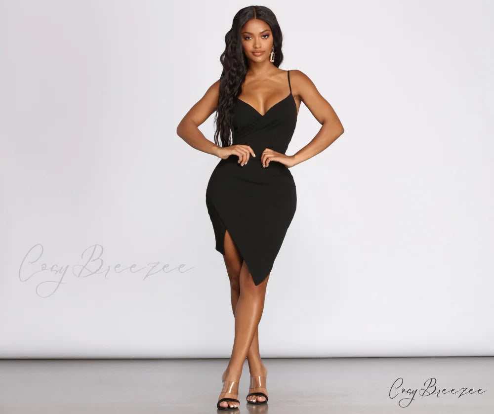 Captivate Me Asymmetric Charming Crepe Mini Dress