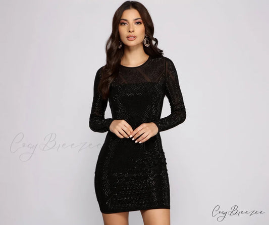 Capture The Spotlight Charming Heat Stone Mini Dress BLACK / XS