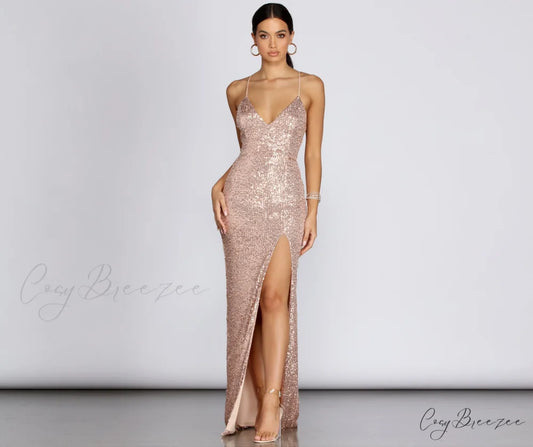 Cara Formal Sequin Charming And Pearl Dress ROSEGOLD / S