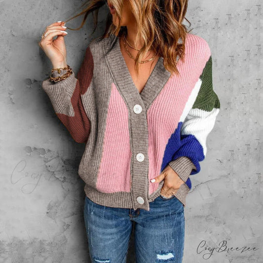 Cardigan Contrast with Knitted Color Pink / S