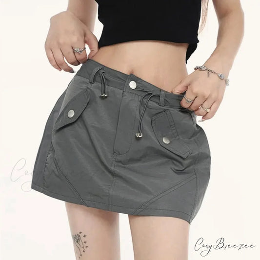Cargo Pocket Drawstring Skirt Grey / S skirts-250223