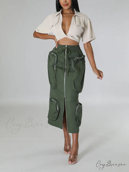 Cargo Pocket Graceful Micro Mini Skirt Green / S