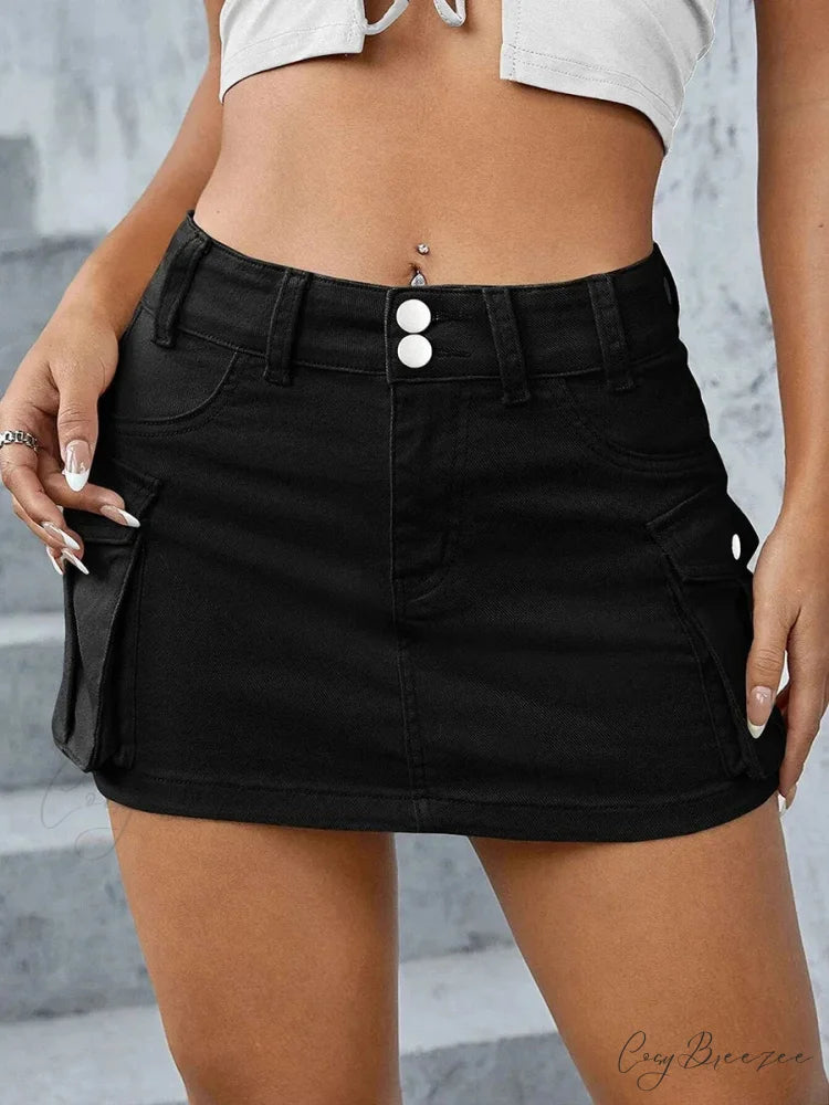 Cargo Pocket Low Waist Skirt Black / S skirts-250223