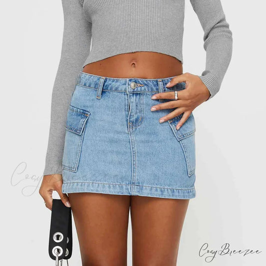Cargo Pocket Low Waist Skirt blue / S skirts-250223