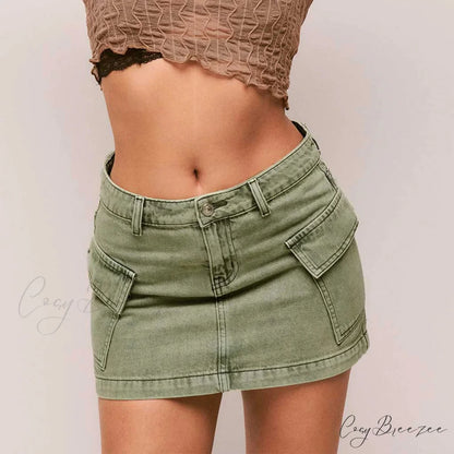 Cargo Pocket Low Waist Skirt green / S skirts-250223